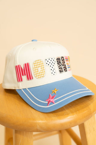 Mother Patchwork Trucker Hat - Cream/Blue - Wild Lavender Boutique