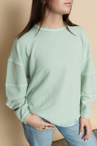 Moxie Long Sleeve Knit Top - Mint - Wild Lavender Boutique