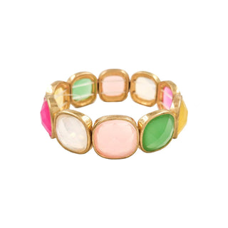 Multi Opal Square Stone and Gold Stretch Bracelet - Wild Lavender Boutique