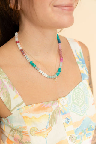 Natural Agate Gemstone Necklace - Aqua/Pink - Wild Lavender Boutique