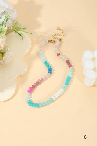 Natural Agate Gemstone Necklace - Aqua/Pink - Wild Lavender Boutique