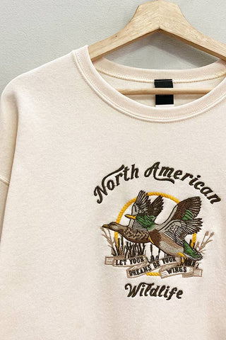 North American Wildlife Embroidered Duck Sweatshirt - Wild Lavender Boutique