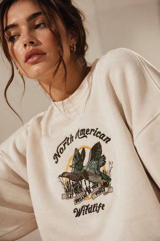 North American Wildlife Embroidered Duck Sweatshirt - Wild Lavender Boutique