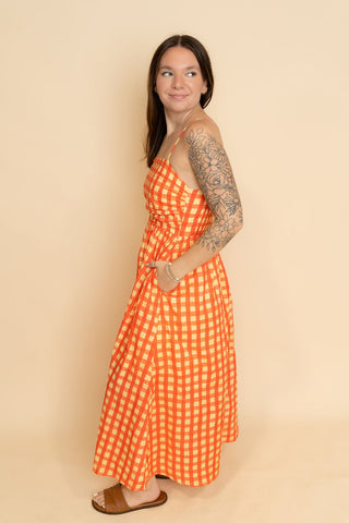 Olivia Plaid Maxi Dress - Orange/Yellow - Wild Lavender Boutique