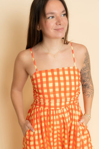 Olivia Plaid Maxi Dress - Orange/Yellow - Wild Lavender Boutique