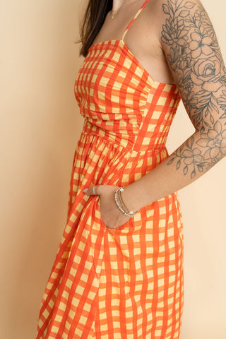 Olivia Plaid Maxi Dress - Orange/Yellow - Wild Lavender Boutique