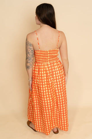 Olivia Plaid Maxi Dress - Orange/Yellow - Wild Lavender Boutique