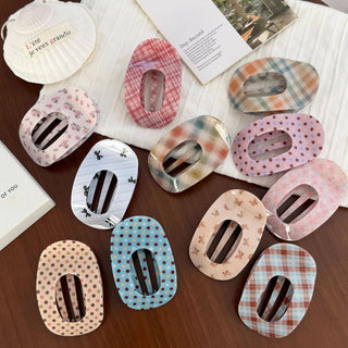 Oval Cutout Polka Dot & Plaid Butterfly Pattern Hair Clip - Wild Lavender Boutique