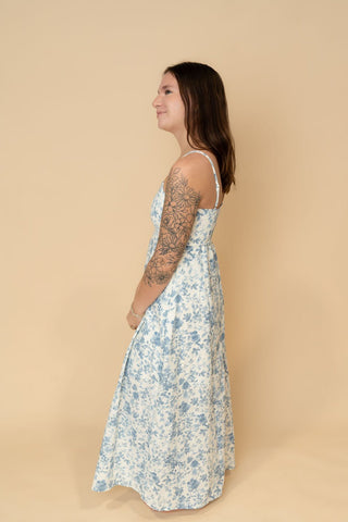 Owen Floral Midi Dress - Blue - Wild Lavender Boutique