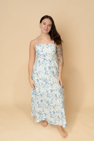Owen Floral Midi Dress - Blue - Wild Lavender Boutique