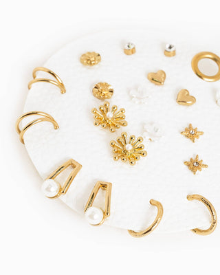 Pearl, Flower, Gold Hoop Earring Set, Set of 10 - Wild Lavender Boutique