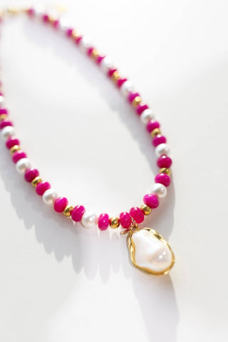 Penelope Pearly Pink Beaded Necklace - Wild Lavender Boutique