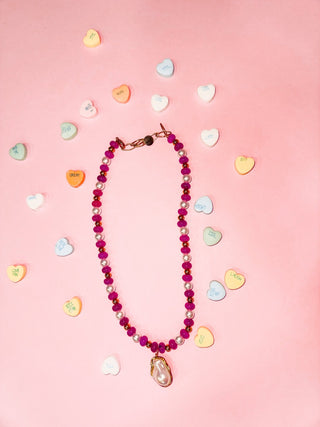 Penelope Pearly Pink Beaded Necklace - Wild Lavender Boutique