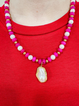 Penelope Pearly Pink Beaded Necklace - Wild Lavender Boutique
