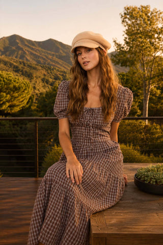 Penelope Plaid Midi Dress - Brown - Wild Lavender Boutique