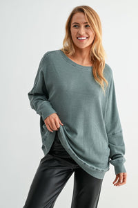 Waffle Ribbed Roundneck Pullover