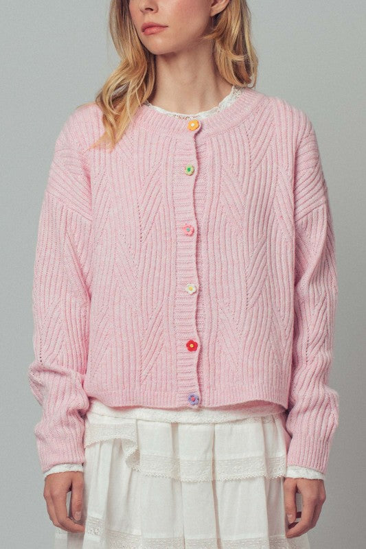 Colorful Button Cardigan - Pink