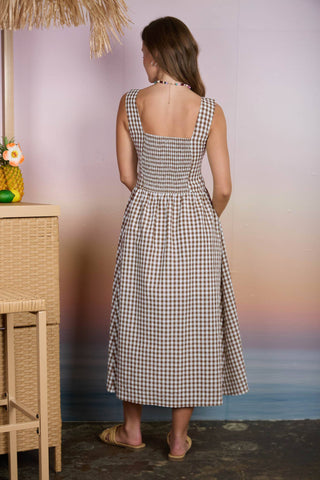 PLAID BASQUE WAIST SLEEVELESS MIDI DRESS - Wild Lavender Boutique