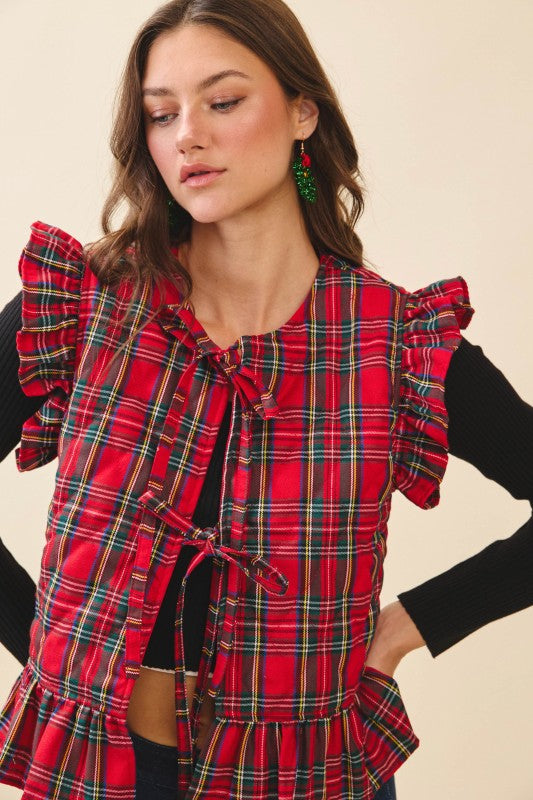 Red Plaid Puffer Vest