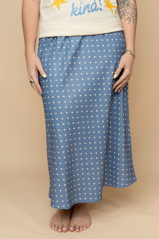 Rachel Polka Dot Midi Skirt - Blue - Wild Lavender Boutique
