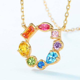 Rainbow Gemstone Round Charm Necklace in 925 Sterling Silver - Wild Lavender Boutique