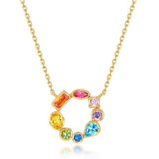 Rainbow Gemstone Round Charm Necklace in 925 Sterling Silver - Wild Lavender Boutique