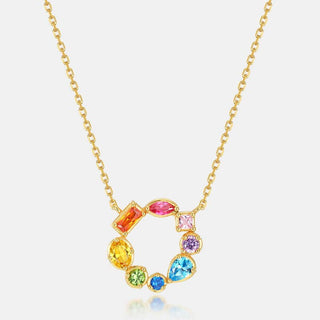 Rainbow Gemstone Round Charm Necklace in 925 Sterling Silver - Wild Lavender Boutique