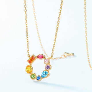 Rainbow Gemstone Round Charm Necklace in 925 Sterling Silver - Wild Lavender Boutique