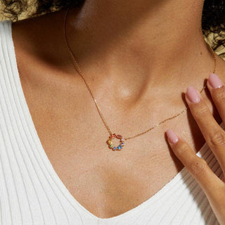 Rainbow Gemstone Round Charm Necklace in 925 Sterling Silver - Wild Lavender Boutique