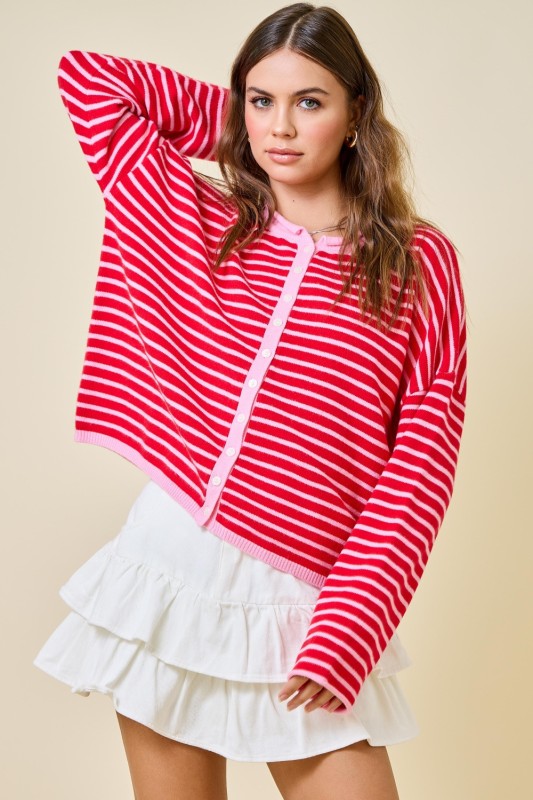Mariah Button Down Striped Cardigan