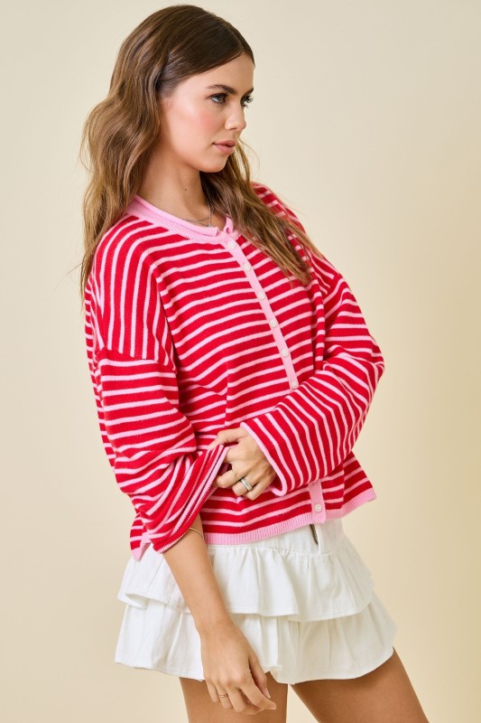 Mariah Button Down Striped Cardigan