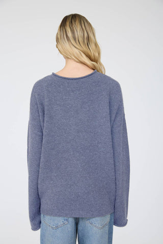 Regina Rolled Henley - Denim Blue - Wild Lavender Boutique