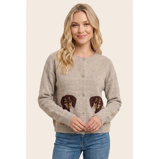 Remi Weenie Dog Cardigan - Taupe - Wild Lavender Boutique