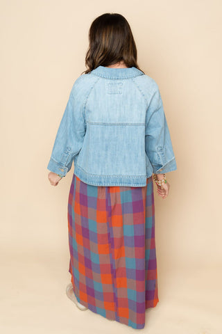 Risen Cropped Cape Jacket - Medium Wash - Wild Lavender Boutique