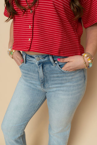 Risen High Rise Ankle Cuffed Jeans - Light Wash - Wild Lavender Boutique