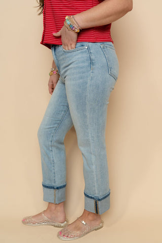 Risen High Rise Ankle Cuffed Jeans - Light Wash - Wild Lavender Boutique