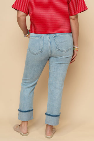 Risen High Rise Ankle Cuffed Jeans - Light Wash - Wild Lavender Boutique