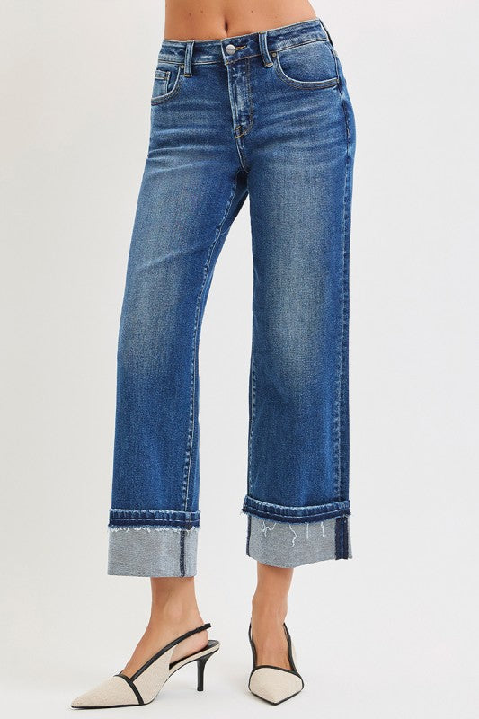 Risen Straight Ankle Cuffed Jeans