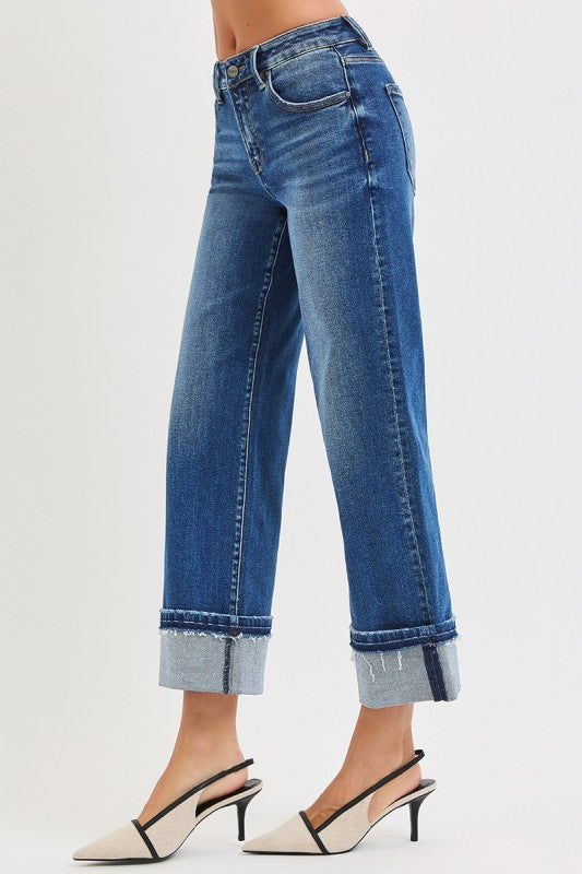 Risen Straight Ankle Cuffed Jeans