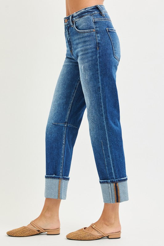 Risen High Rise Straight Leg Jeans