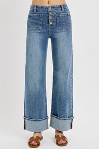 Risen High Rise Wide Leg Cuffed Jeans