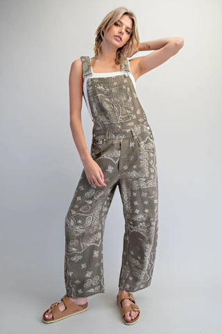 Willow Paisley Barrel Overall - Army Green