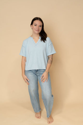 Robbie Knit Top - Light Blue - Wild Lavender Boutique