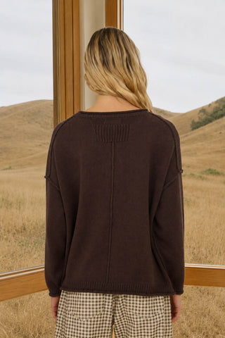 Rory Crew Neck Sweater - Chocolate Brown - Wild Lavender Boutique
