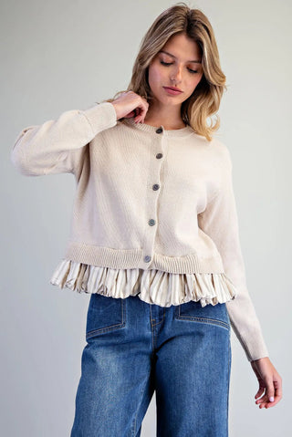 Rose Striped Hem Cardigan - Cream - Wild Lavender Boutique