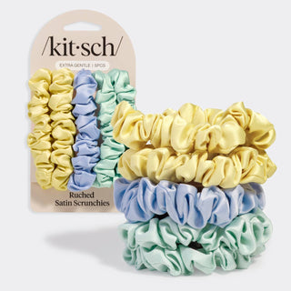 Ruched Satin Scrunchies 5pc Set - Multi - color - Wild Lavender Boutique