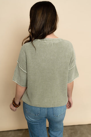 Sasha Short Sleeve Knit Top - Olive - Wild Lavender Boutique