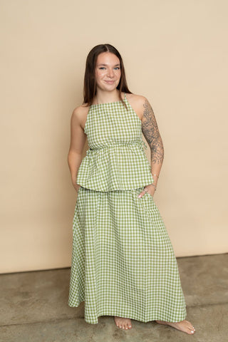Sherry Gingham Maxi Skirt - Sage - Wild Lavender Boutique