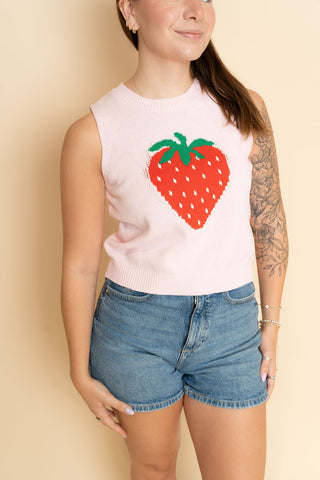 Stacy Strawberry Knit Tank Top - Pink - Wild Lavender Boutique
