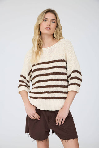 Stacy Striped Short Sleeve Sweater - Brown - Wild Lavender Boutique
